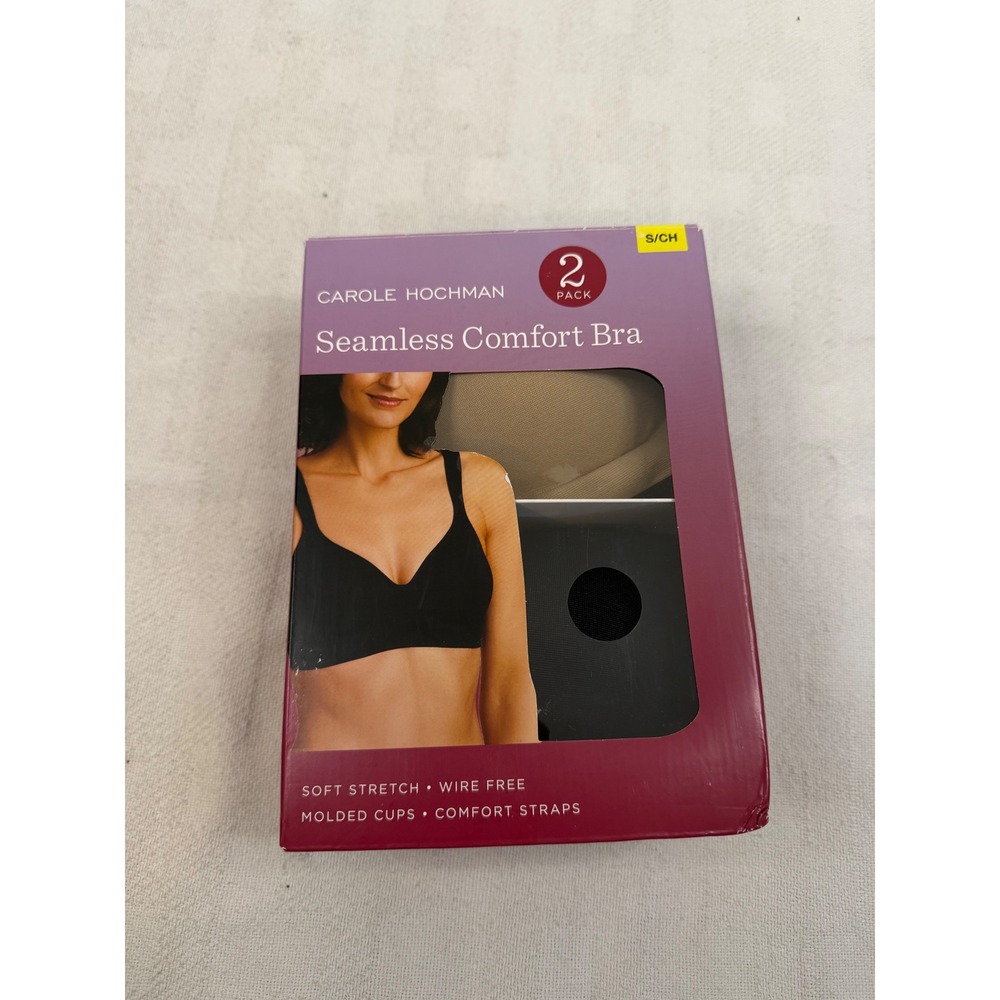 Carole Hochman 2 Pack Seamless Comfort Bra Black Taupe Small Wire Free 1187728